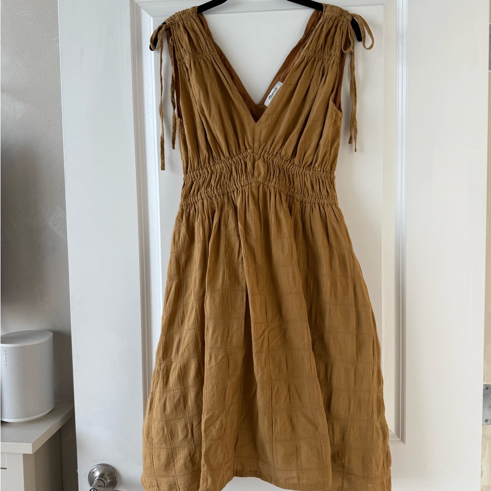 Madewell smocked knee length dress in Windowpane - Picture 4 of 6